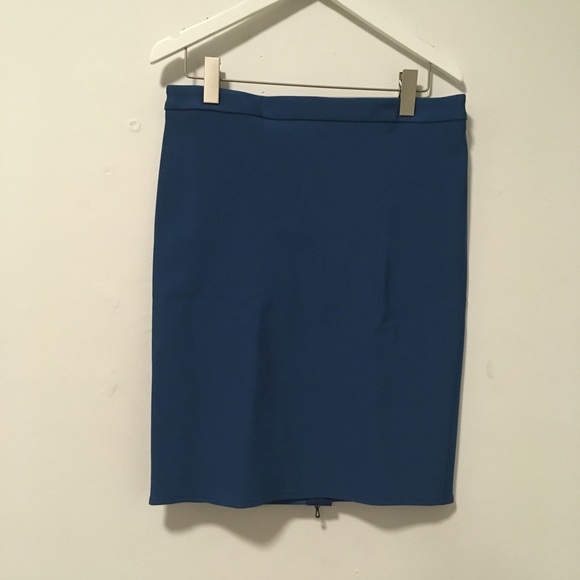 Lanvin Blue Fitted Straight Pencil Zip Skirt 12 10 - Picture 2 of 5